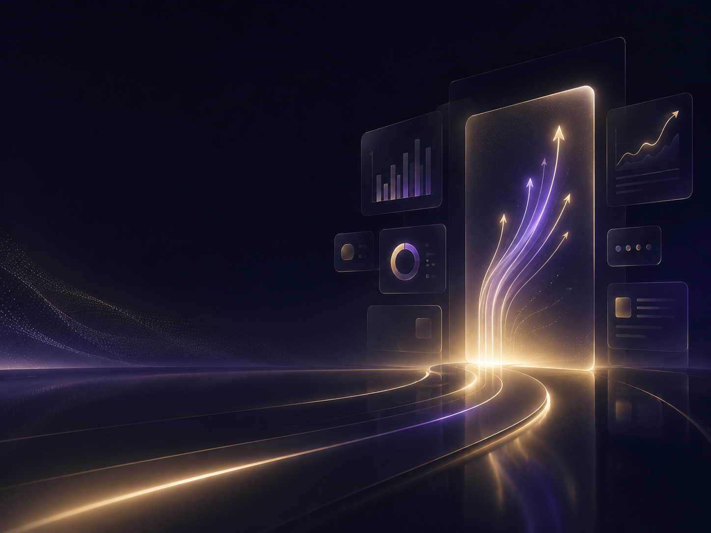 Digital growth portal with premium light trails and business growth interface